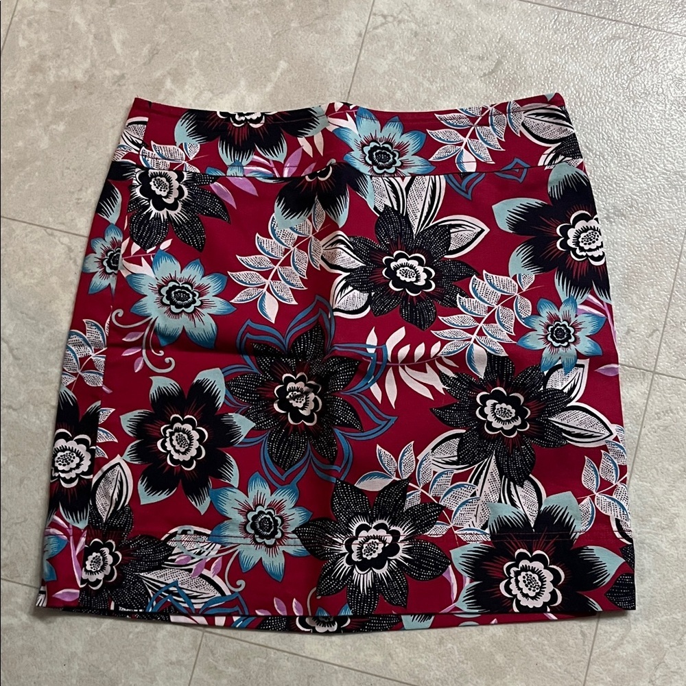 Talbots Floral Mini Skirt in Red and Blue